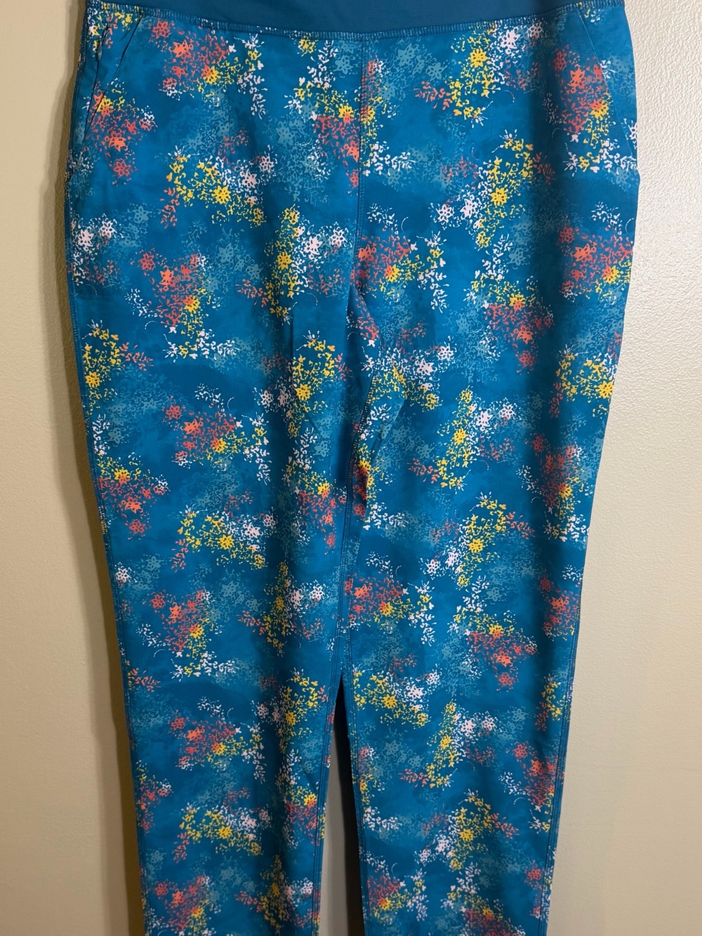 Lands’ End M Tall Floral Active Leggings Teal Blue 10-12 31”